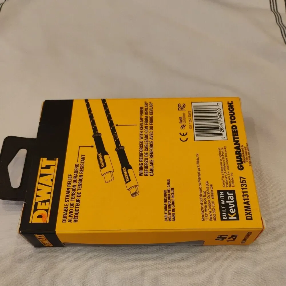 DeWalt Type C Reinforced Braided Cable For iPhone/iPad/iPod 4ft #DXMA1311357